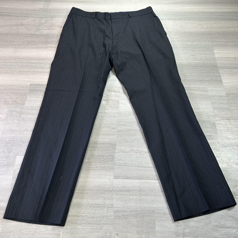 HUGO Pants Mens 34x30 Gray Wool Pinstripe Flat Front Classic Dress Slacks
